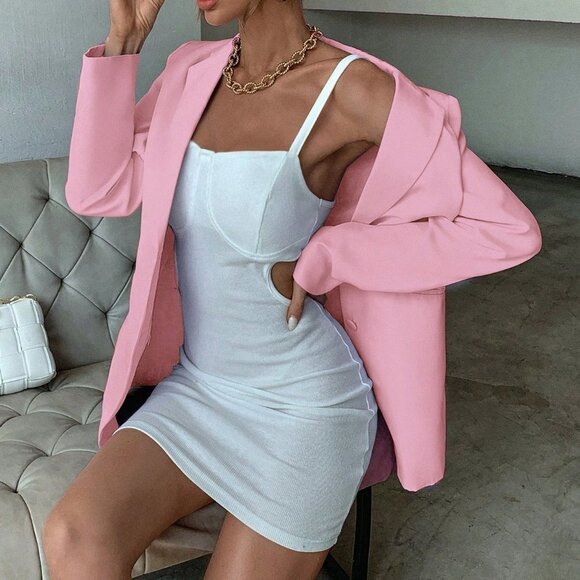 Pink Casual Womens Solid Single Breasted Blazer Workwear - Picture 3 of 5